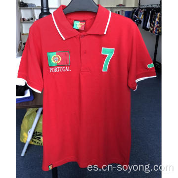 Polo de manga corta con parche de bandera de Portugal para hombre